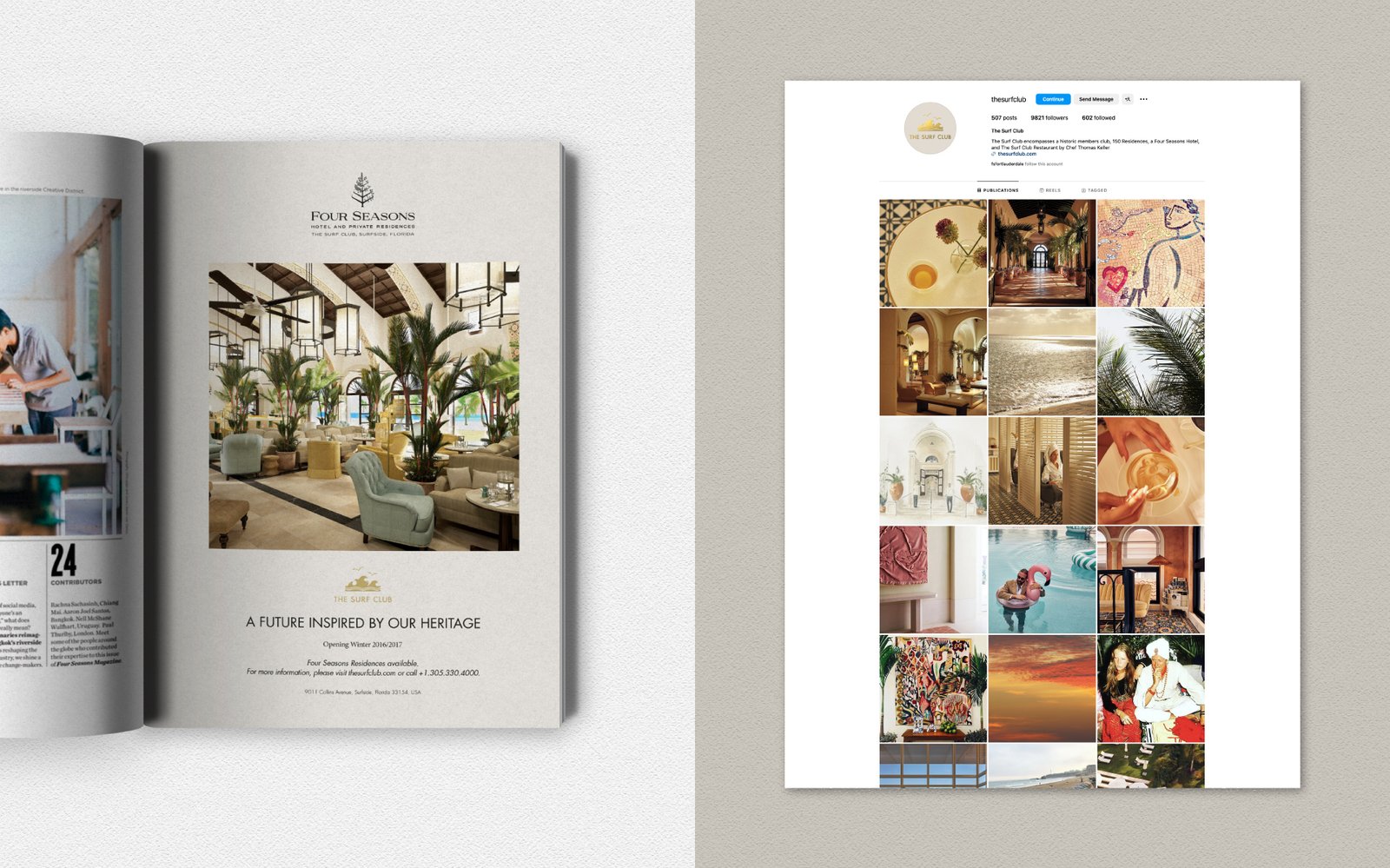 Magazine ad and social media feed