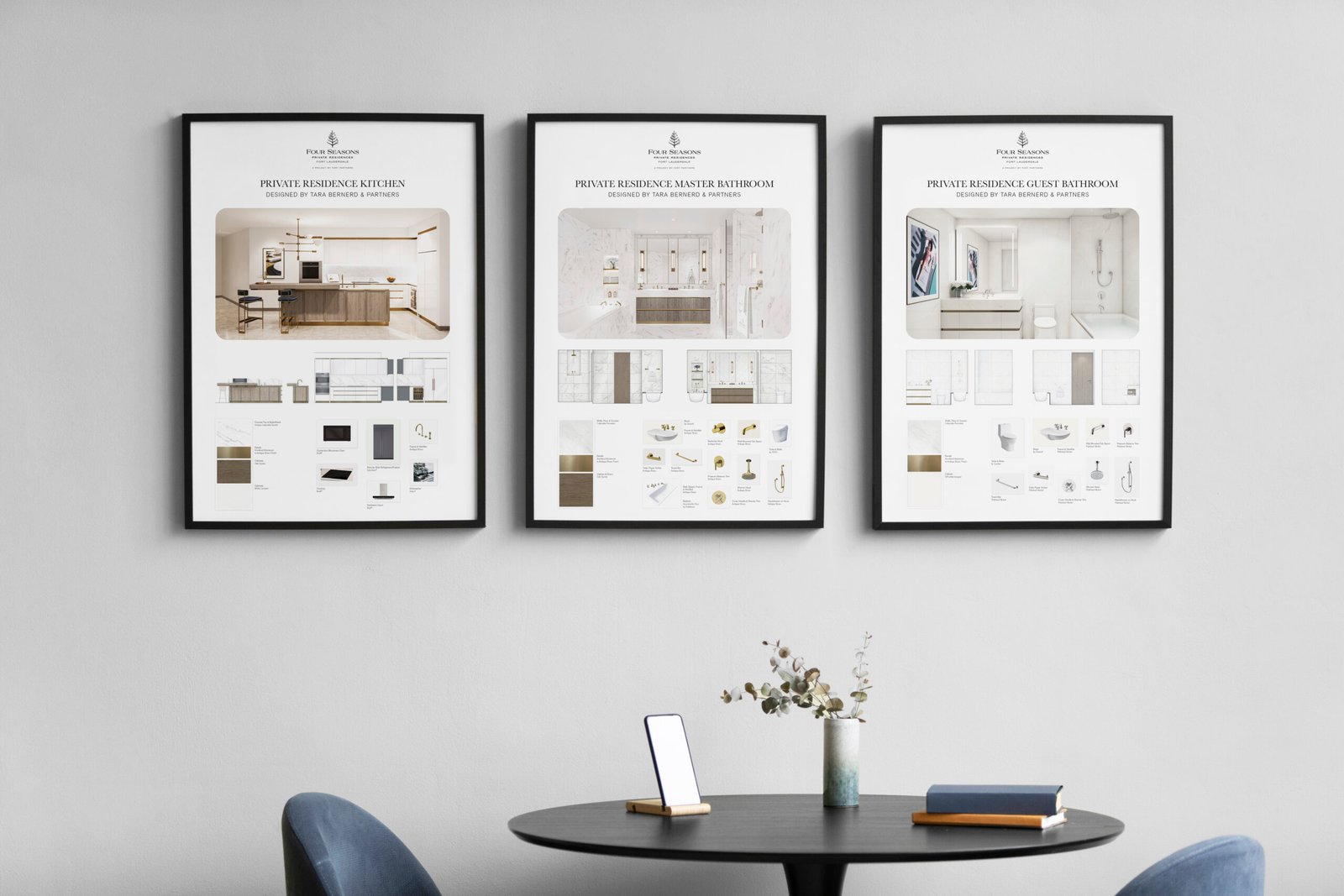 Posters with the rooms' finishes and fixtures